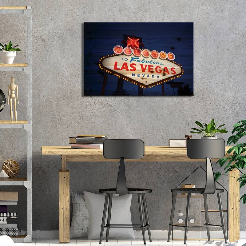The "Welcome To Fabulous Las Vegas" Sign At Night, Paradise, Clark County, Nevada, USA Print On Wood by Walter Bibikow