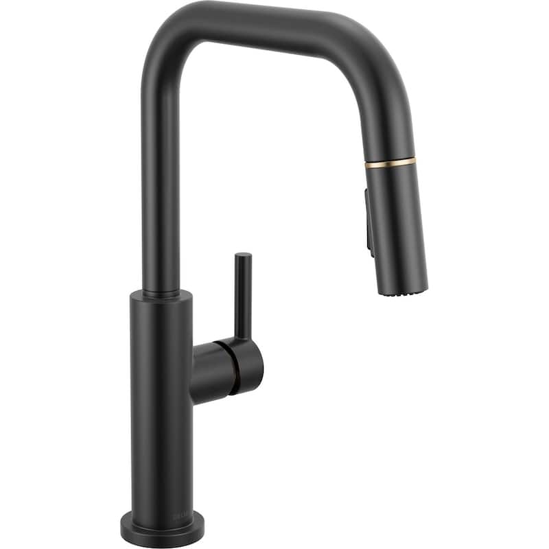 Delta 19868LF Nicoli 1.8 GPM Single Hole Pull Down Kitchen Faucet - Matte Black / Champagne Bronze