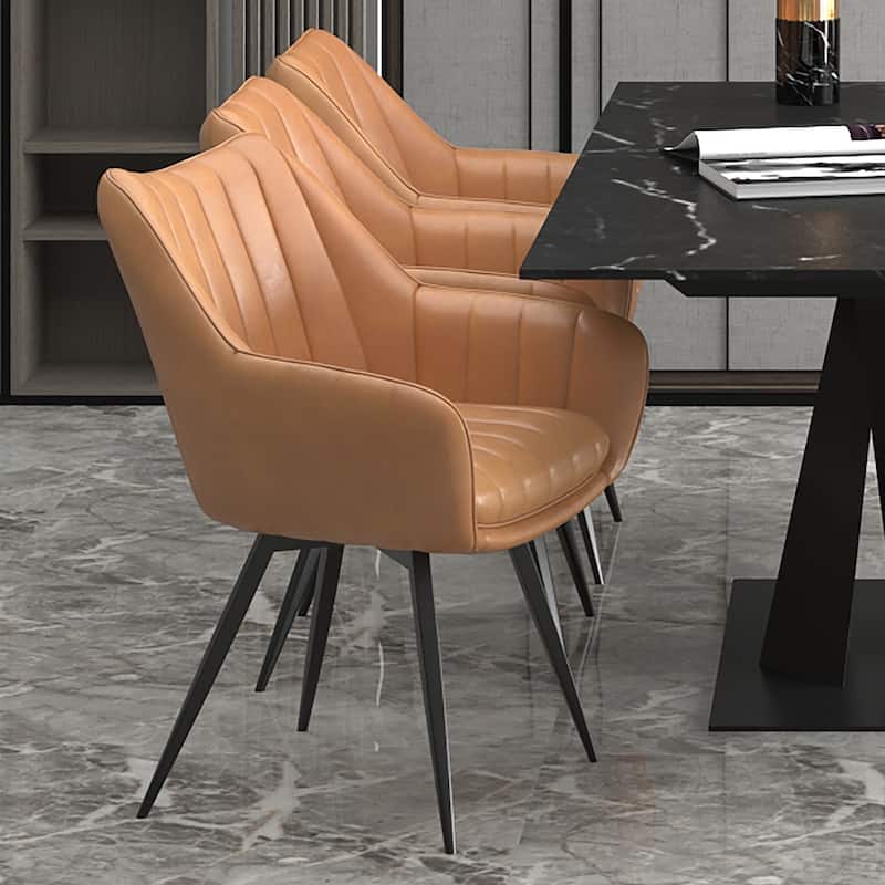 Modern Swivel Faux Leather & Metal Dining Chair, Set of 2