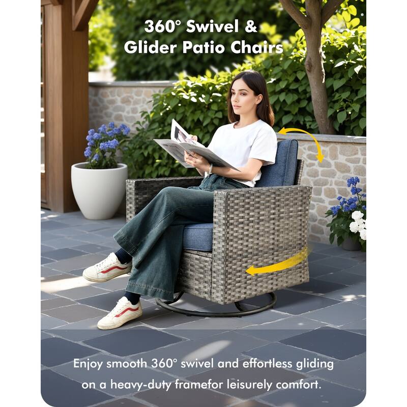 OVIOS 8 Pieces Outdoor Swivel Chair Set with Solar-Powered Table