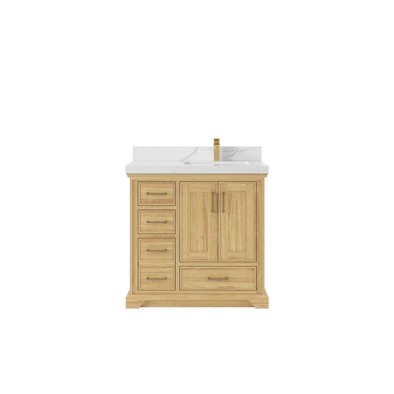Willow Collections 36 in. W x 22 in. D Charlotte Teak Right Offset Sink Bathroom Solid Teak Vanity with Countertop