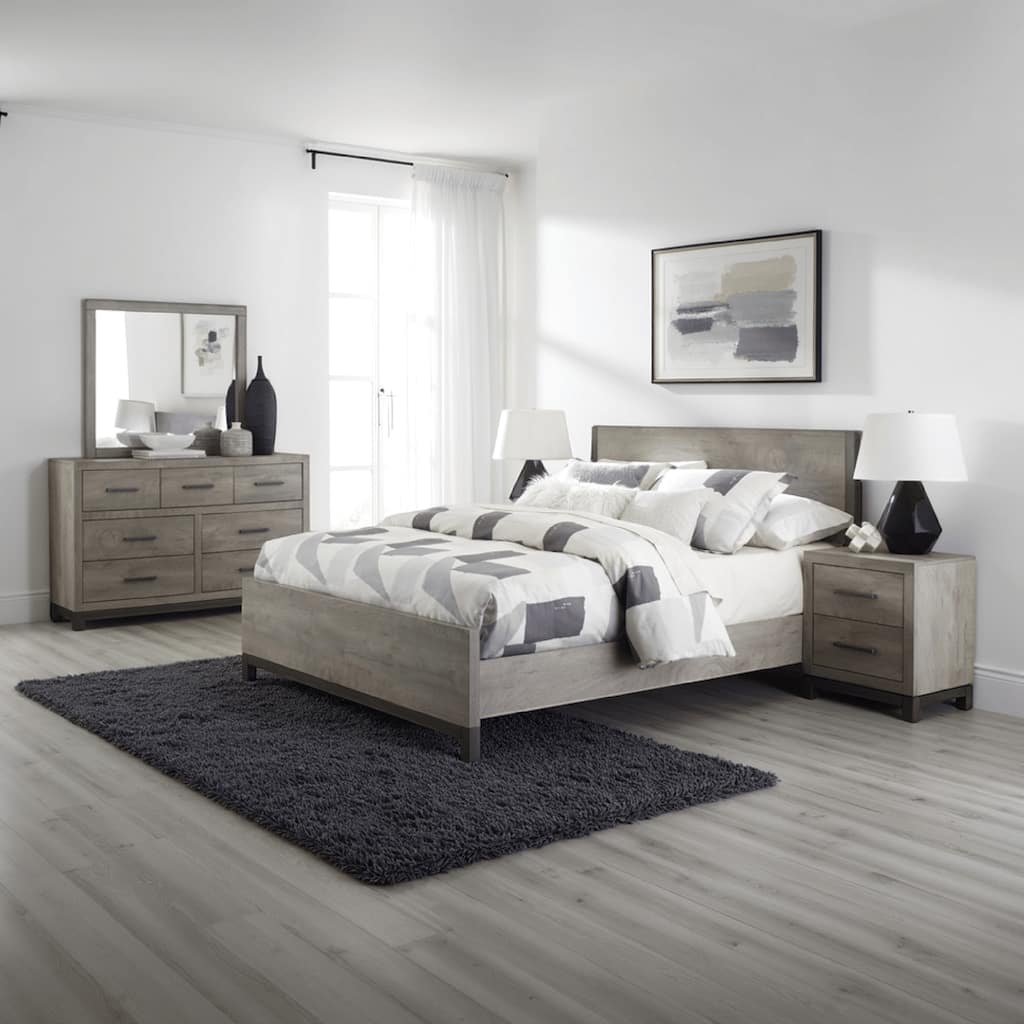 Zephyr 4 Pc Queen Size Bedroom Set, Light Gray, Brown, Modern Style