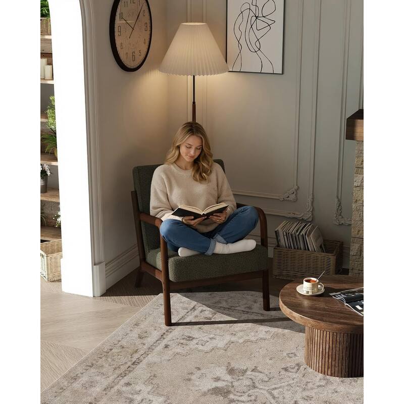 Modern Sherpa Accent Sofa Chair, Lounge Armchair with Lumbar Pillow for Living Room, Bedroom