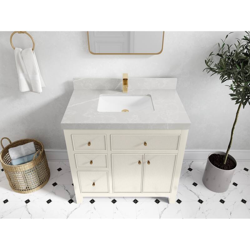 Willow Collections 36 in W x 22 in D Sonoma Center Sink Free Standing Reeded Bathroom Vanity with Countertop