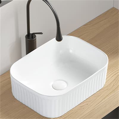 Rectangle Bathroom Vessel Sink Above Counter without Pop-up Drain