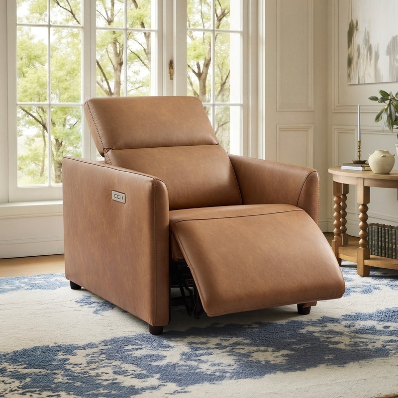 Spruce & Spring Modern Faux Leather Zero Wall Power Recliner with USB