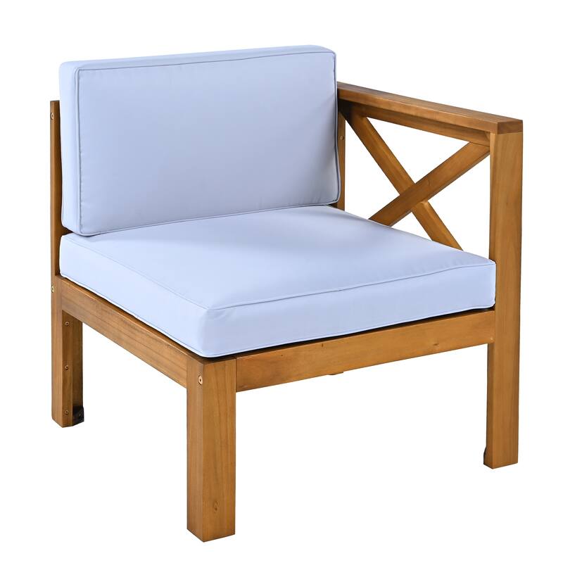 5-Piece Outdoor Patio Solid Wood Sectional Sofa with Coffee Table and Cushions