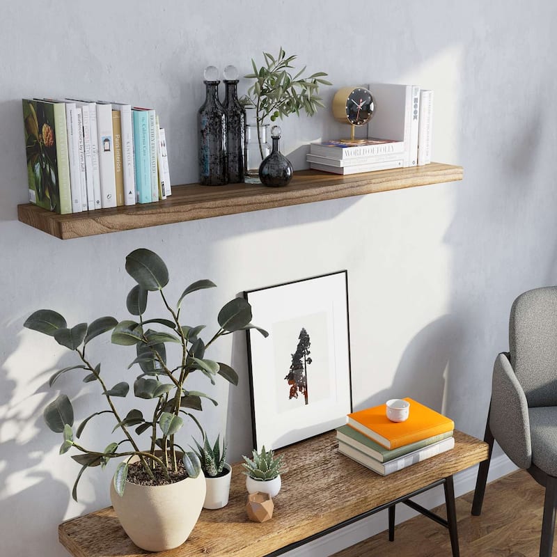 Wallniture BOIS 48-60-72 inch Long, 9.25" Deep, 1.5" thick Floating Shelf with Hidden Bracket, Living Room Decor Burnt, 1 Pc