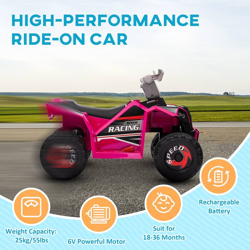 Electric 6V Ride On ATV for Toddlers with Wear-Resistant Wheels, Safe Speed, and Non-Slip Handlebars for Kids 18-36 Months