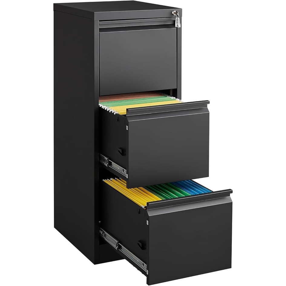 3 Drawer/4 Drawer Filing Cabinet with Lock, Metal Vertical Office Home Narrow File Storage Cabinet