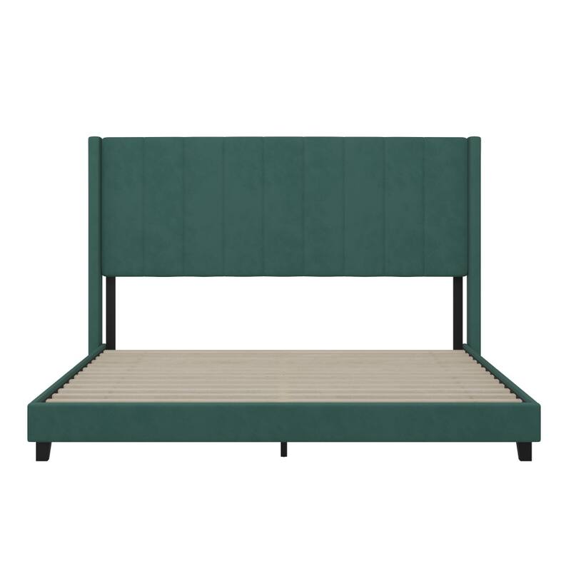 Upholstered Platform Bed with Wingback Headboard