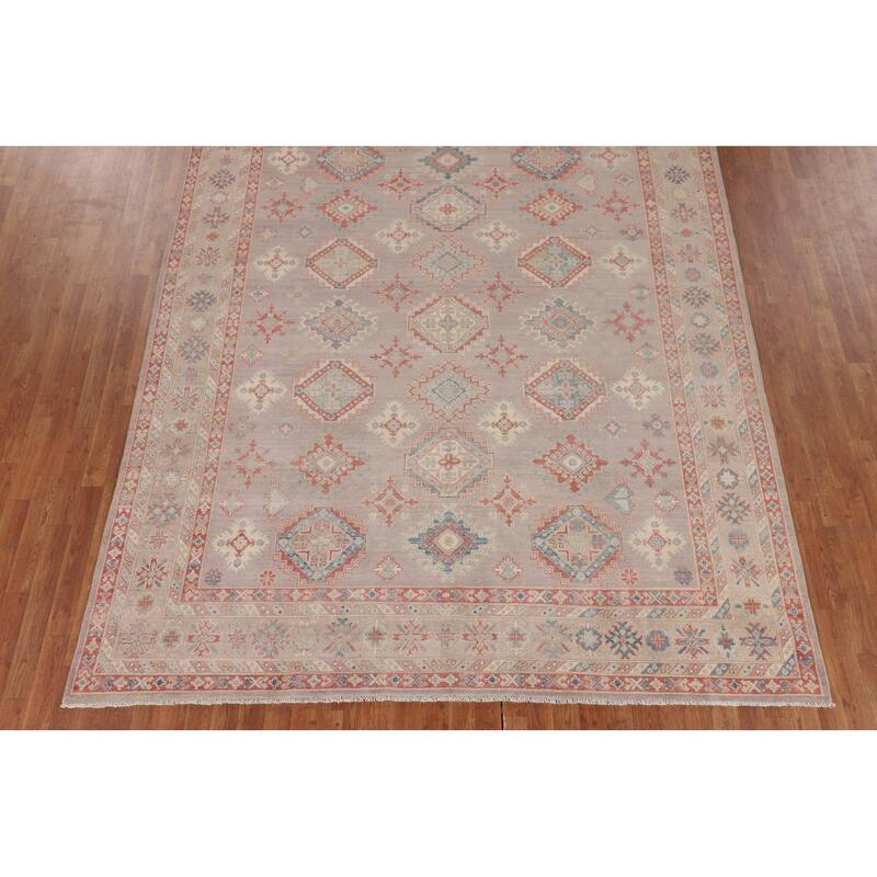 Geometric Kazak Oriental Area Rug Hand-Knotted Home Decor Wool Carpet - 8'1" x 9'10"