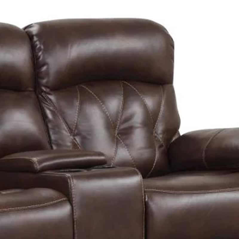 Kesy Manual Recliner Loveseat, Pillow Top Arms, Brown Faux Leather