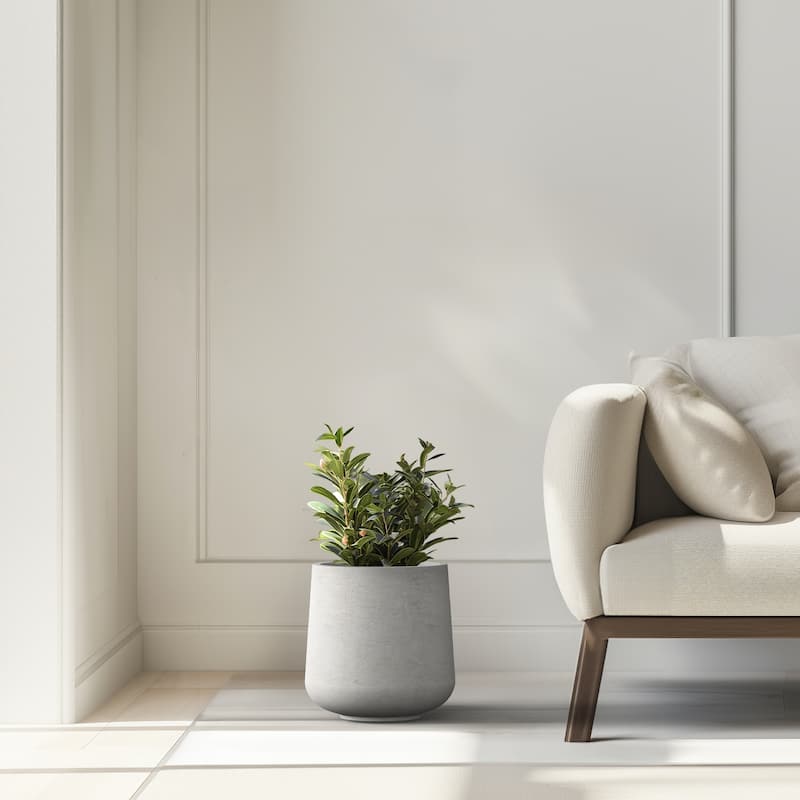 Tall Concrete Round Plant Pots / Large Indoor and Outdoor flower Planters - 12 Inch x 13.5 Inch - Stone Finish