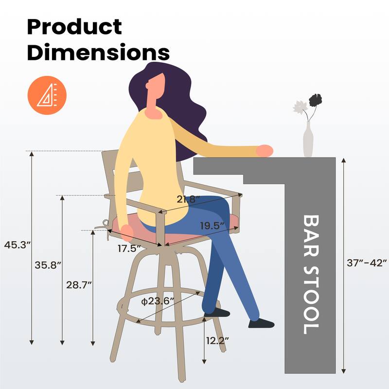 Outdoor Indoor Aluminum Patio Bar Stools Swivel Dining Chairs with Sunbrella Cushions