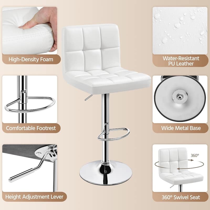 Bar Stools Set of 2, Armless Adjustable Swivel Barstools, PU Leather Hydraulic Kitchen Counter Height Bar Stools