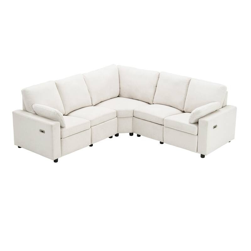 88.9" Linen Power Recliner Sectional Sofa with Storage Drawers