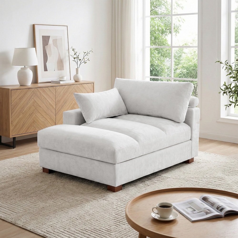 Mid-Century Chenille Adjustable Headrest Chaise Lounge Sofa