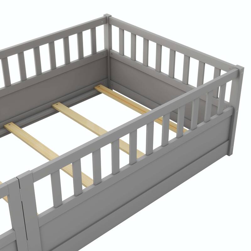 Twin Size Floor bed with super high security barrier For children