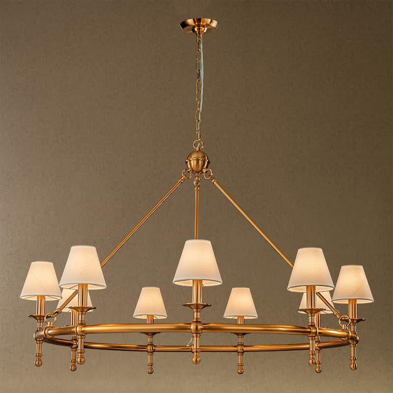 CraftHome Vintage Elegent Chandelier Classic Pendant Fixture with White Shades for Elegant Interior Lighting - Copper - W47''