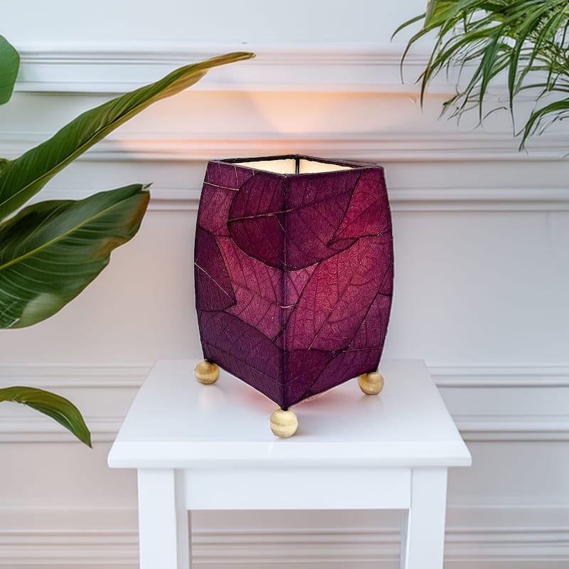 Handmade Mini Square Cocoa Leaf Table Lamp, Cocoa Leaves Shade, 6 x 6 x 9 in.