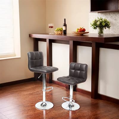 Swivel Faux Leather Adjustable Hydraulic Bar Stool,Set of 2