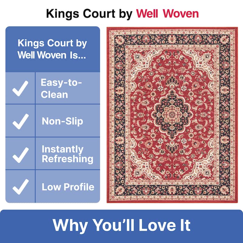 Well Woven Kings Court Gene Traditional Medallion Persian Washable Rug