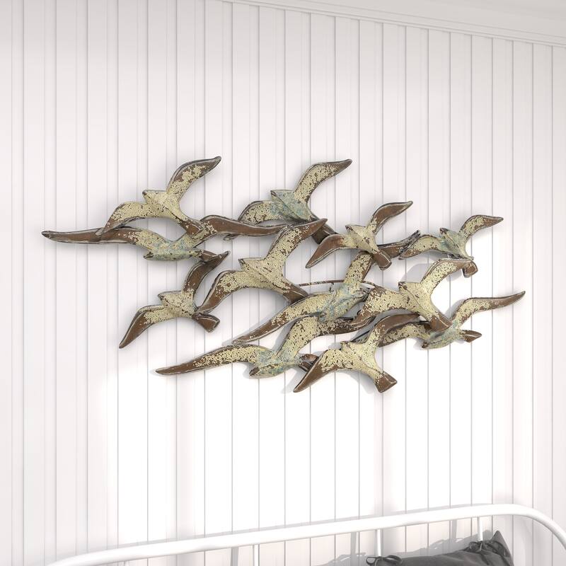 Metal Bird Flying Flock Of Home Wall Decor - White - Roche River Decor