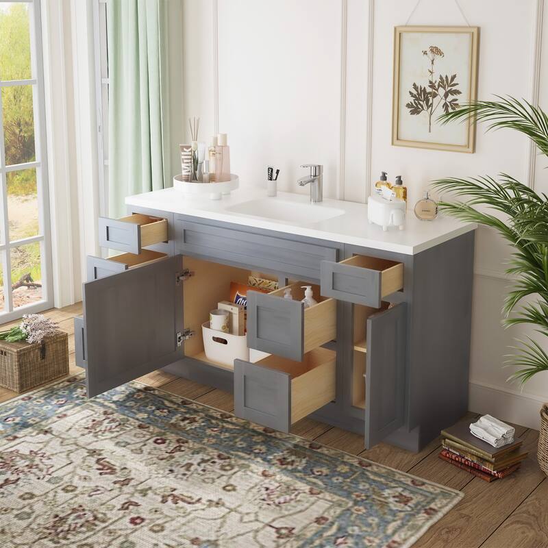 Vanity Art 60" Oak Freestanding Bathroom Vanity Cabinet without Top