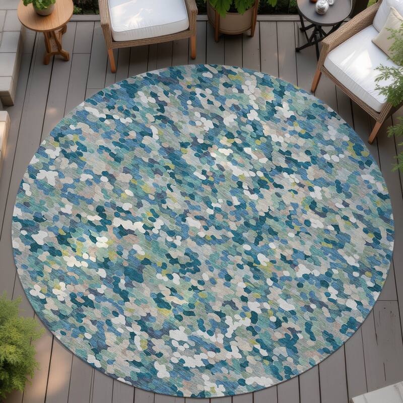 Machine Washable Indoor/ Outdoor Contemporary Halia Chantille Rug - Teal - 8' x 8'
