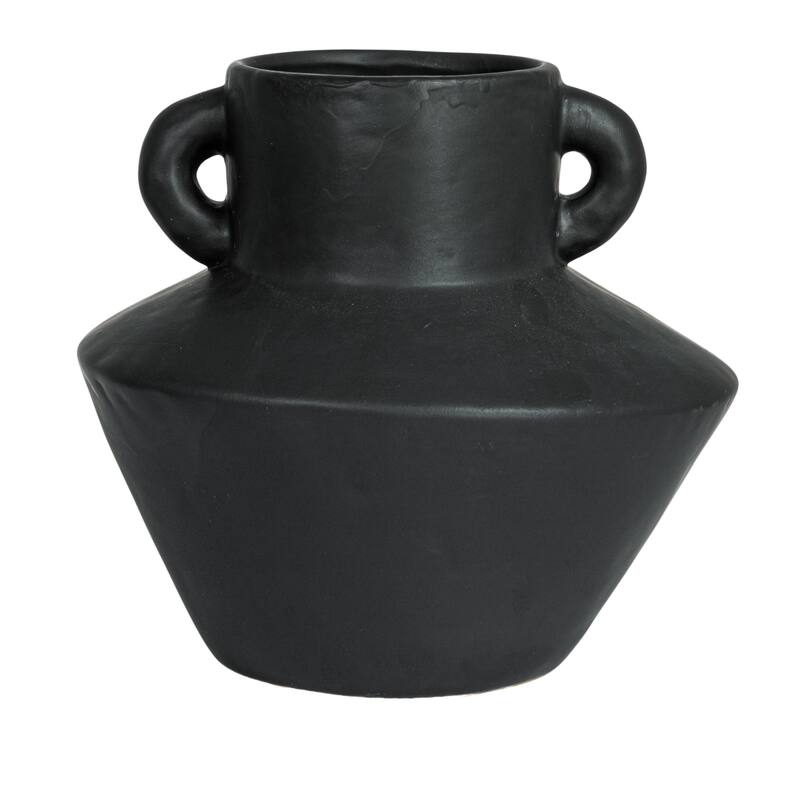 Stoneware Vase with Reactive Glaze Finish and Vertical Handles