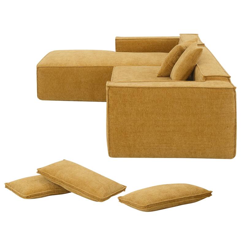 111.5" Chenille Modular Sectional Sofa with Pocket Springs and No Assembly, L-Shaped 4-Seater