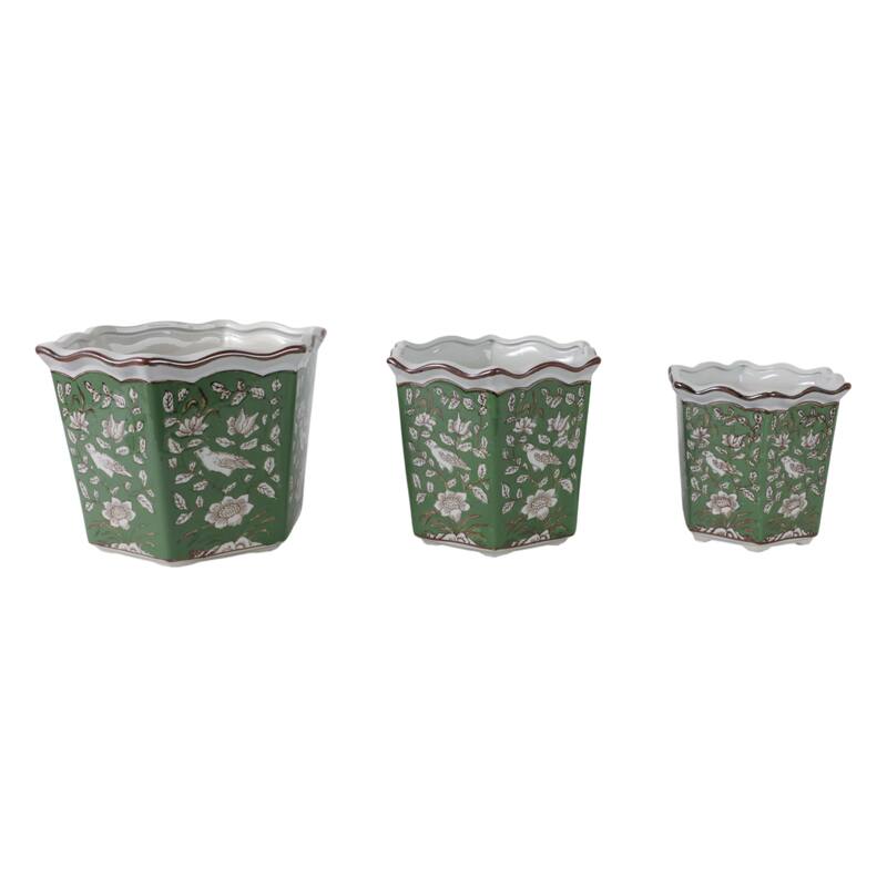Ceramic Planters Intricate Detailing Durable Handmade (Set of 3) - 12" x 11" x 9"