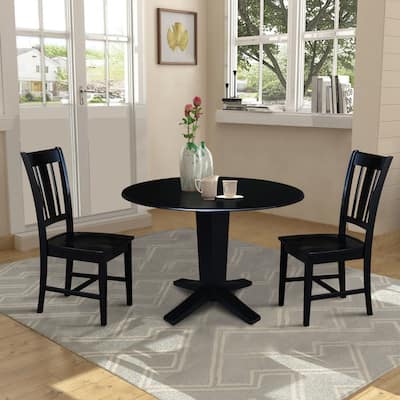 42 in Solid Wood Round Drop Leaf Pedestal Table with Dining Chairs in Black