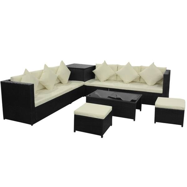 slide 2 of 8, vidaXL Patio Sofa Set 26 Pieces Poly Rattan Black