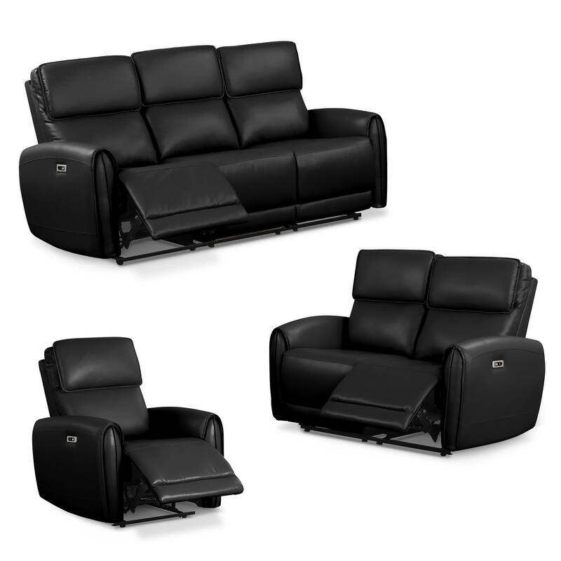 Furniture of America Elente Modern 3-Piece Faux Leather Power Recline Sofa Set with USB Ports