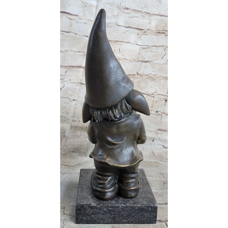 French Bronze Solid Br Figurine Gnome Trumpet Musician Music Collectible