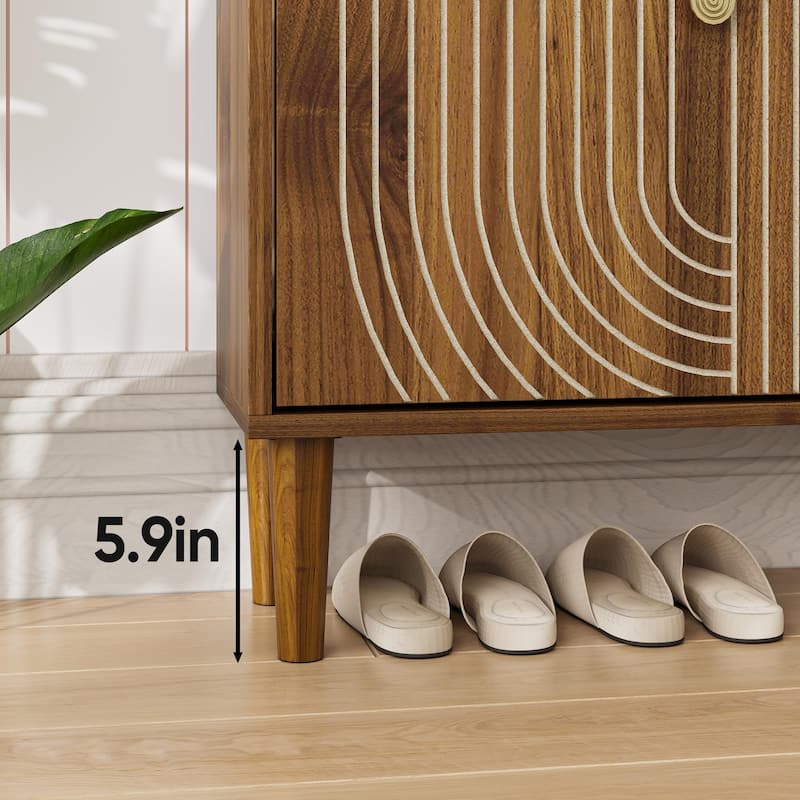 Shoe Cabinet with 2 Flip Drawers & Metal Handles, Freestanding Wood Storage Cabinet, Shoe Rack with Adjustable Shelves