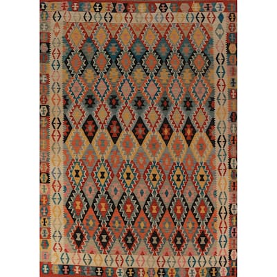 All-Over Trellis Kilim Oriental Area Rug Flatweave Wool Carpet - 8'5"x 12'3"