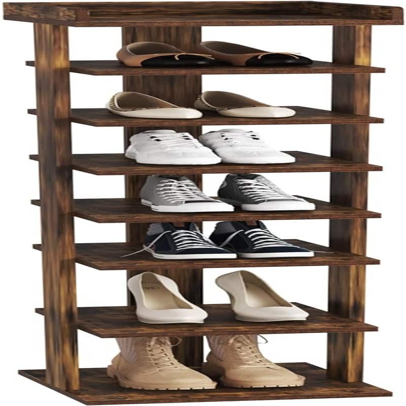 7Tier Wood Shoe Rack - 11.02"D x 11.02"W x 45.07"H - Rustic Brown