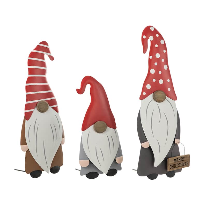 Glitzhome Set of 3 Fall Metal Gnome Family Yard Stake Standing Sign Hanging Decor for Thanksgiving