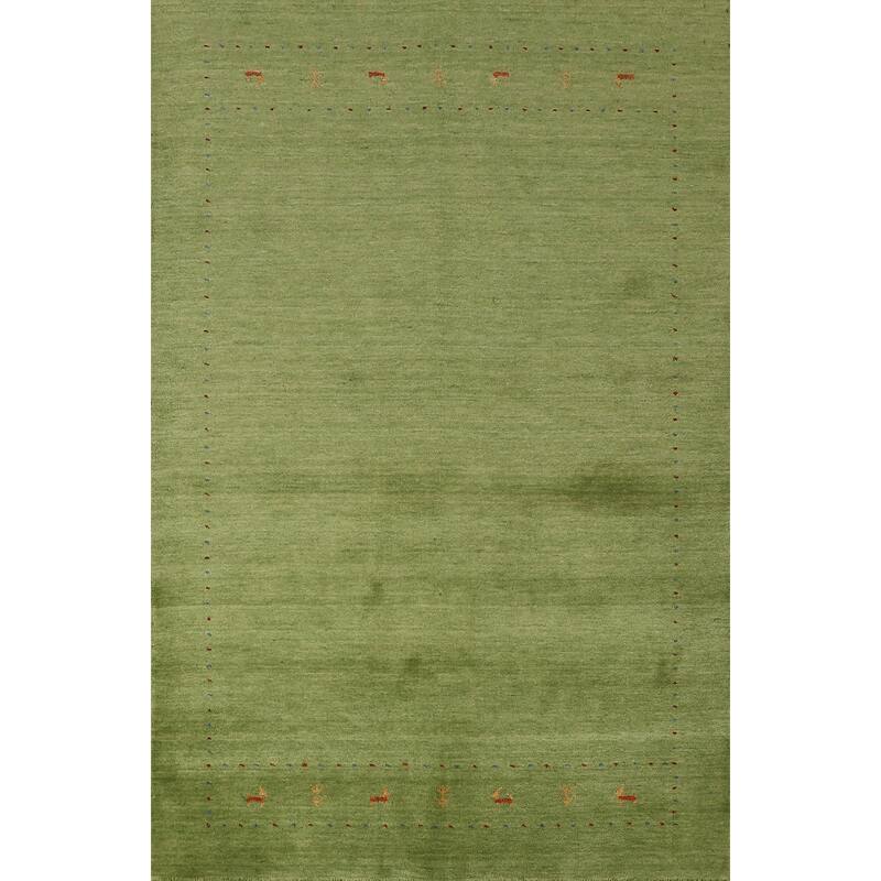 Hand Knotted Oriental 100% Wool Carpet Tribal Animal Pictorial Green Gabbeh Area Rug - 7' 6'' X 5' 2''