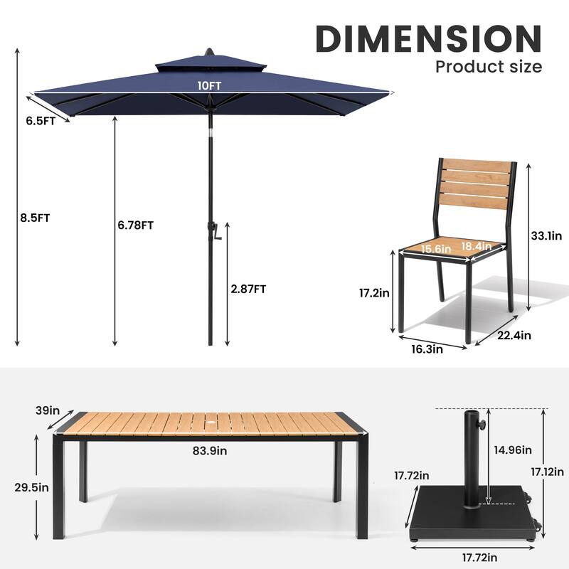 9/11-Piece Outdoor Dining Set Aluminum Table and Stackable Chairs w/10 ft Umbrella and Base