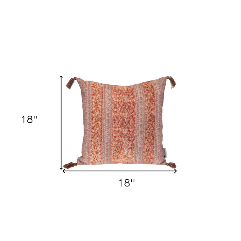 18" Pink and Orange Cotton Throw Pillow with Tassels