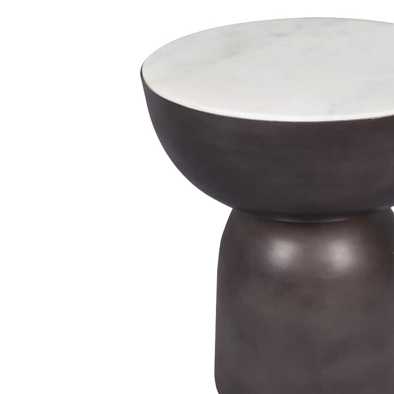 Aura 20" Contemporary Natural Marble/Metal Handmade Hourglass End Table, Black/White, by JONATHAN Y.