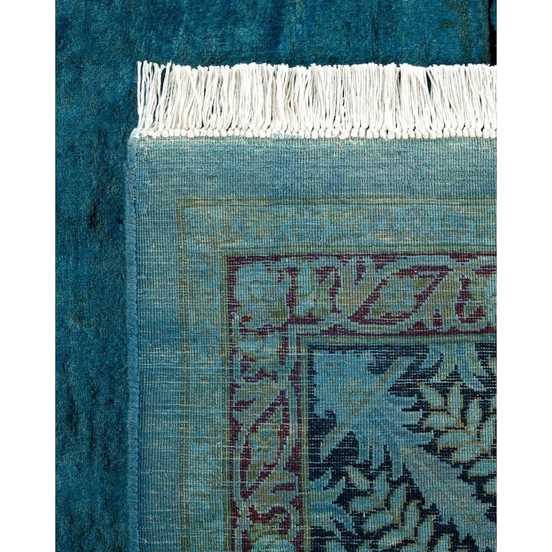 Overton Hand Knotted Wool Vintage Inspired Modern Contemporary Overdyed Blue Area Rug - 9' 2" x 11' 8"