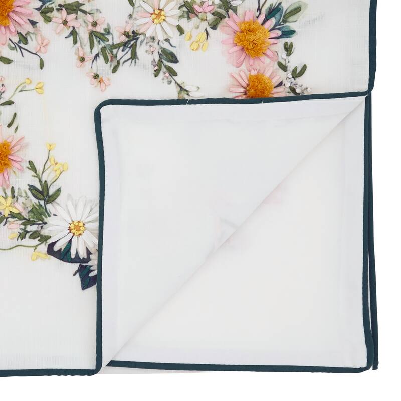 Floral Heart Embroidered Table Runner - Non-Reversible Decorative Table Runner for Dining Tables, 16"x72"