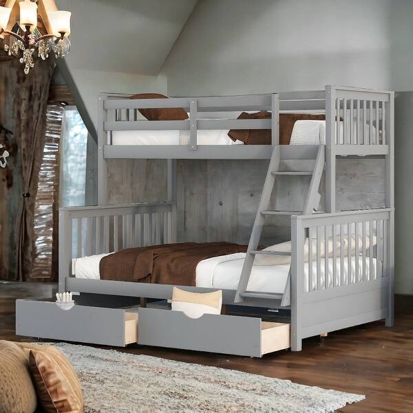 slide 2 of 20, Artsy Twin-Over-Full Bunk Bed with Ladders and Two Storage Drawers, Maximized space, Solid Construction, Grey Grey