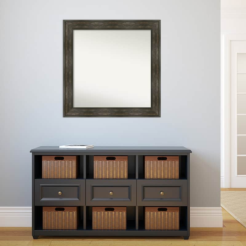 Non-Beveled Bathroom Wall Mirror - Rail Rustic Char Frame