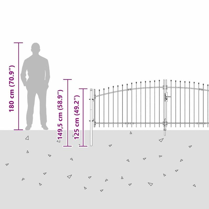 vidaXL Double Gate with Lock Grey 400 x 199.5 cm Steel